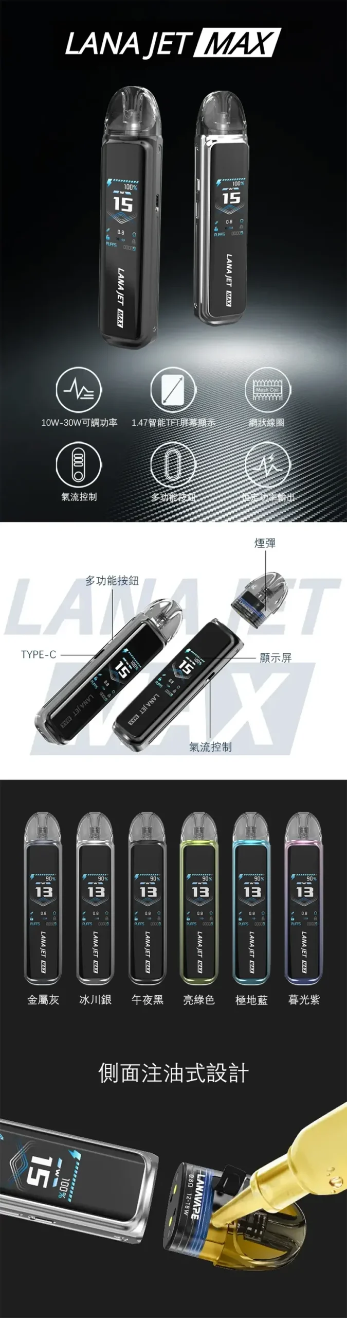 新款LANA主機-LANA-JET-MAX注油式主機套裝 新款LANA主機-LANA-JET-MAX 30W注油式小煙套裝・RELX相容相應
